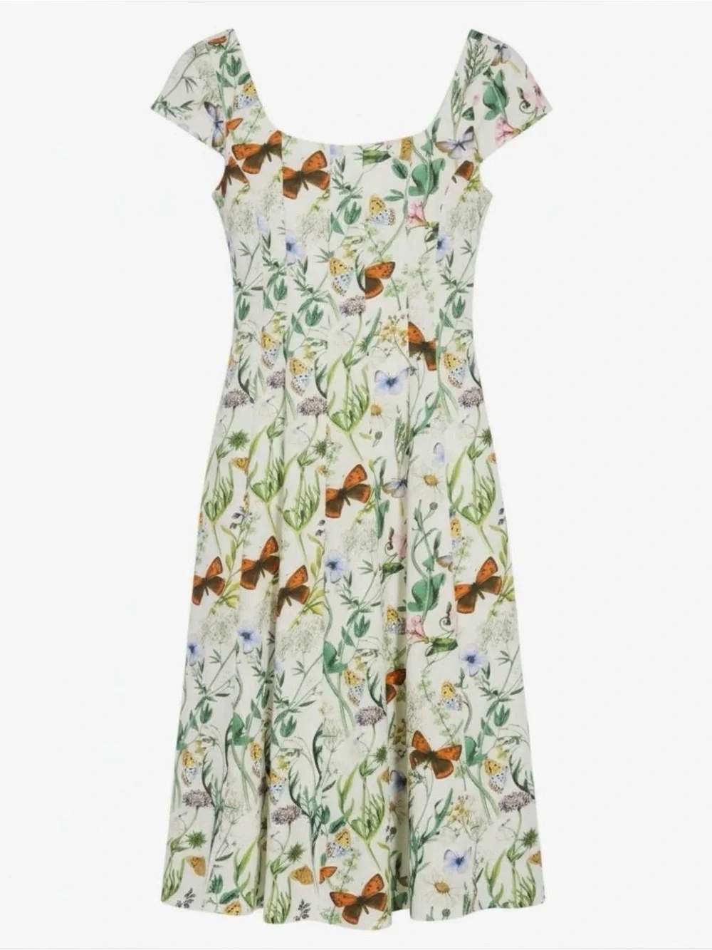 Avec Les Filles Women’s Floral Butterfly Print Linen Blend Fit-Flare Midi Dress_6